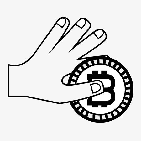 line icon hand and bitcoin money currencyのイラスト素材