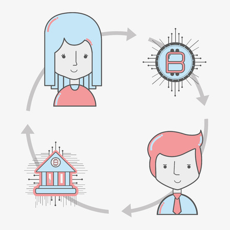 concept people connected bitcoin money currencyのイラスト素材
