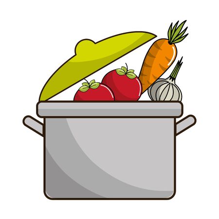 tomatoes, carrot and garlic inside of potのイラスト素材