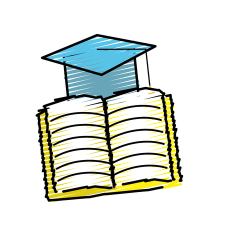hat graduation with open notebook study, vector illustrationのイラスト素材