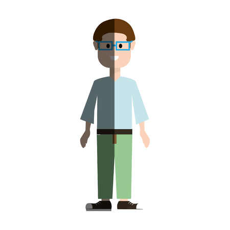 old man with glasses, shirt and pantsのイラスト素材