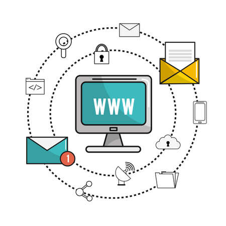 computer with internet global connection servicesのイラスト素材