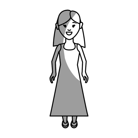 silhouette young woman with hairstyle and long dressのイラスト素材