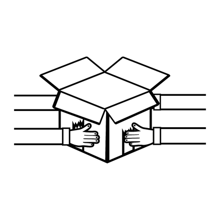 silhouette delivery man hands in the open boxのイラスト素材