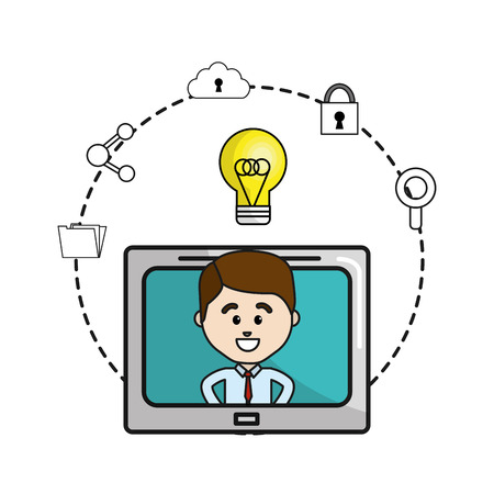 Man inside of television with idea bulb and icons service.のイラスト素材
