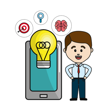 Man with phone idea bulb and health mental icons.のイラスト素材