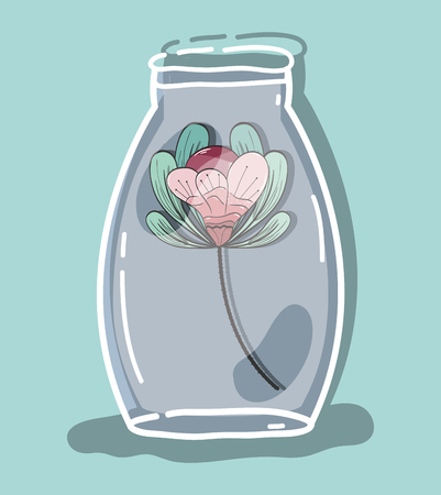 Flower inside jar with nature botany.のイラスト素材