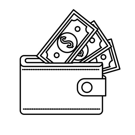 Line wallet with dollars bills inside.のイラスト素材