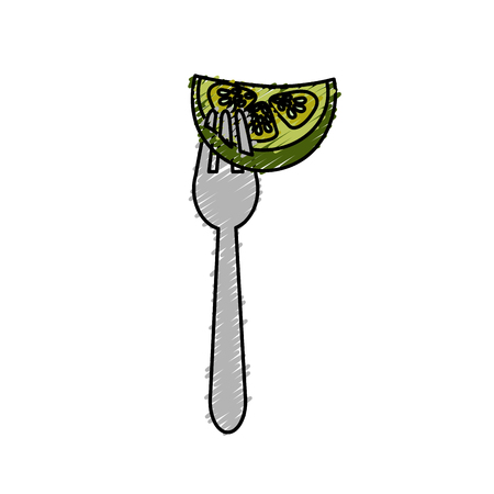 fresh piece cucumber in the fork utensilのイラスト素材