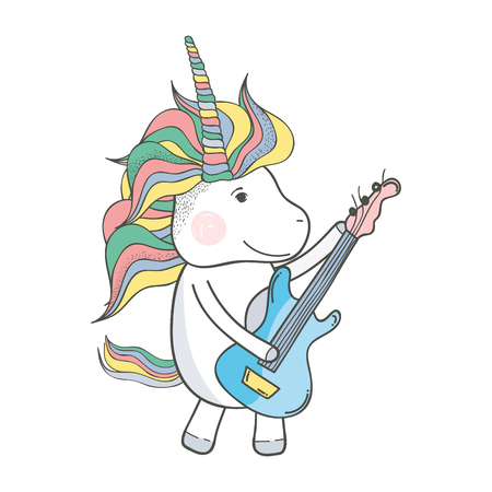 Beautiful unicorn play guitar instrument.のイラスト素材