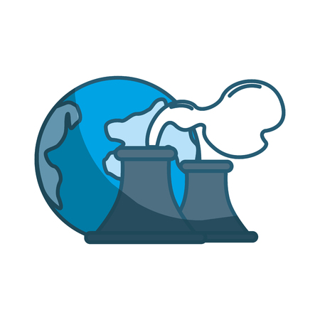 blue earth planet with polluction factoryのイラスト素材