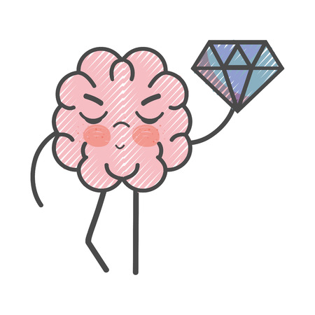 icon adorable brain with a lot of diamondのイラスト素材
