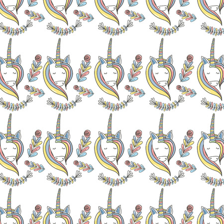 beautiful pattern head unicorn with long maneのイラスト素材