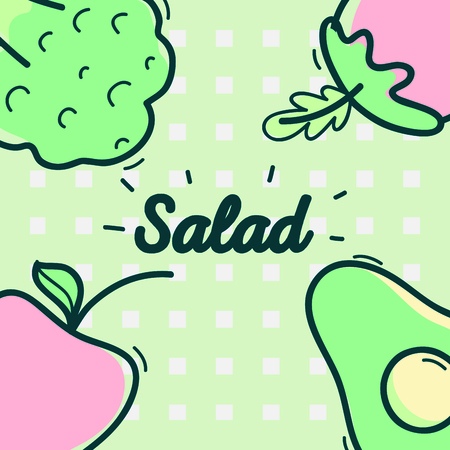 Delicious salad with vegetables and fresh fruits, vector illustrationのイラスト素材