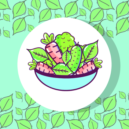 A fresh and delicious vegetables inside of bowl, vector illustrationのイラスト素材