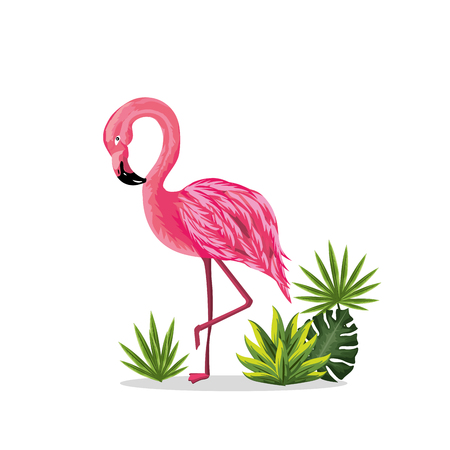 beauty and cute flowers plants with flamingo backgroundのイラスト素材