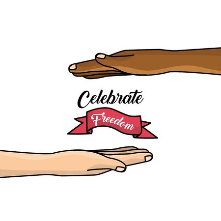 hands and ribbon to celebration freedom juneteenth, vector illustrationのイラスト素材