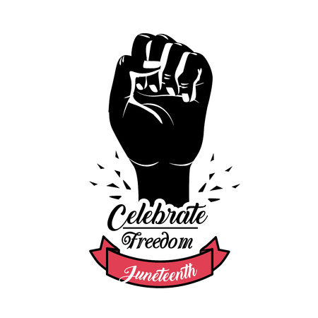 hand fist up with ribbon to celebrate freedom juneteenth, vector illustrationのイラスト素材