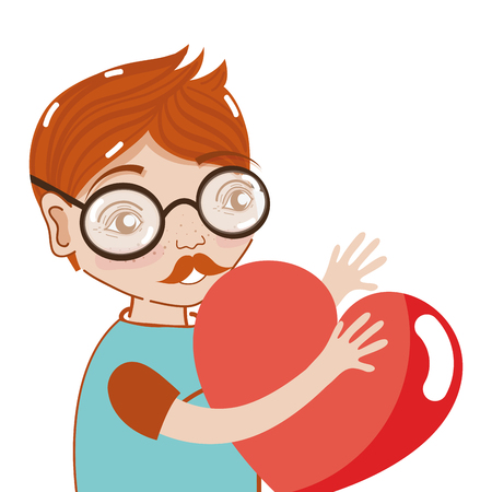 nice man with glasses and heart in the handsのイラスト素材