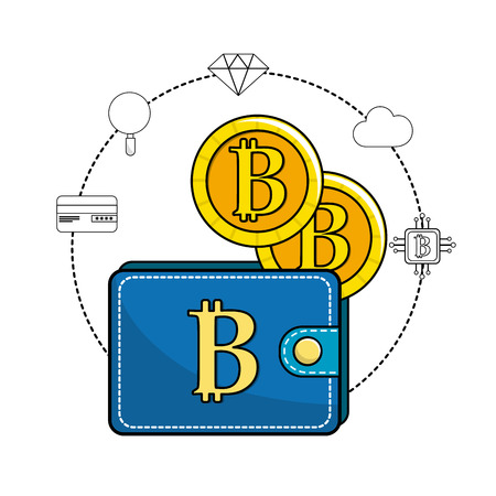 bitcoin symbon in the wallet and icons aroundのイラスト素材