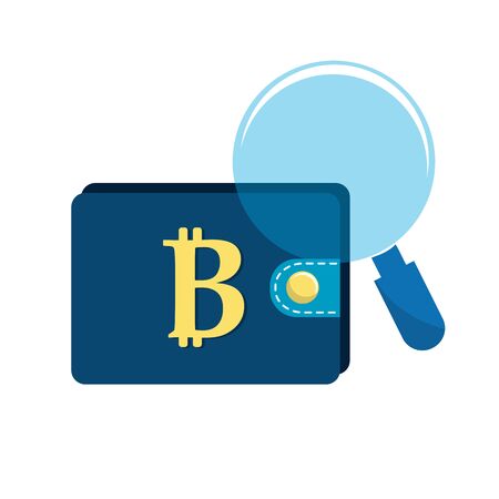 bitcoin symbol in the wallet with magnifying glass, vector illustrationのイラスト素材