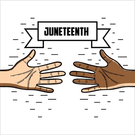 hands with ribbon massage to juneteenth celebrate, vector illustrationのイラスト素材