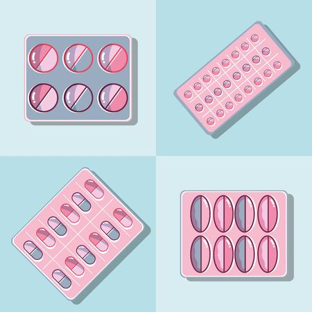 set treatment pills to reduce illnessのイラスト素材