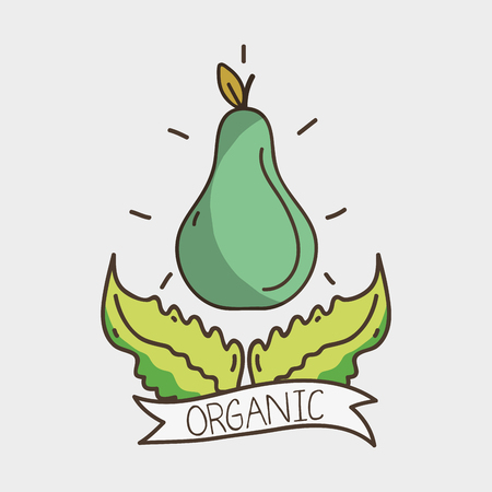 delicious pear with leaves and ribbon designのイラスト素材