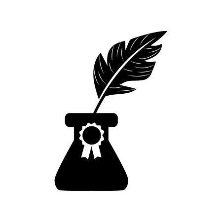 Contour cute inkpot with feather to writing manuscriptのイラスト素材