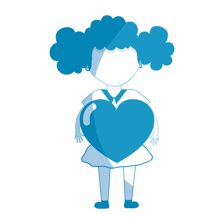 Silhouette pretty girl with heart in the hand and casual wear, vector illustrationのイラスト素材