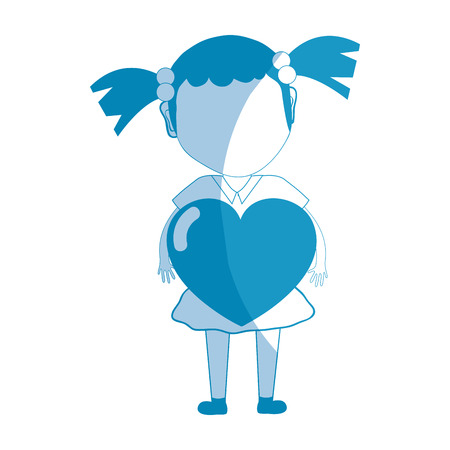 Silhouette pretty girl with heart in the hand and casual wear, vector illustrationのイラスト素材