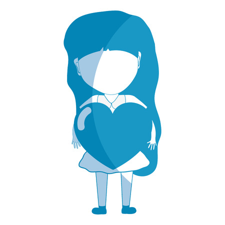 Silhouette pretty girl with heart in the hand and casual wear, vector illustrationのイラスト素材