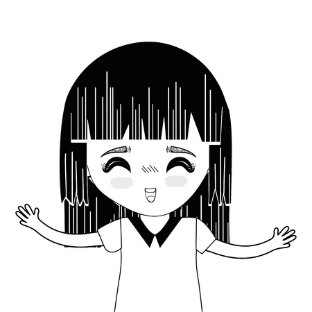 contour pretty girl with hairstyle and casual wear, vector illustrationのイラスト素材
