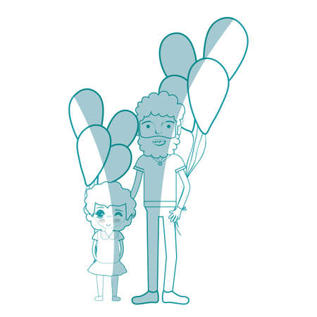 Silhouette man with his daughter and balloons.のイラスト素材