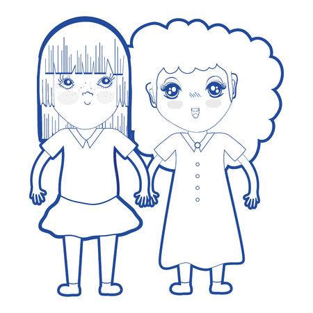 silhouette cute pretty girls with hairstyle and casual wearのイラスト素材