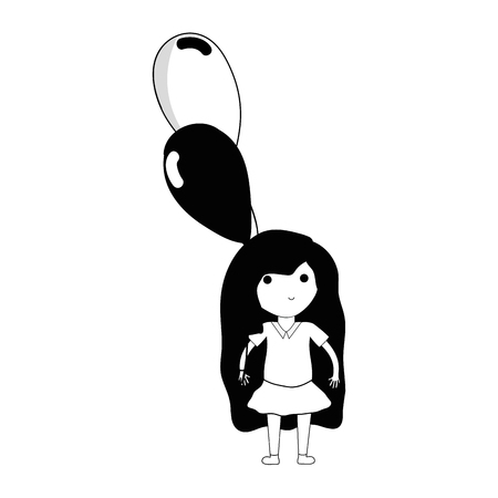 Contour cute girl with balloons in the handのイラスト素材