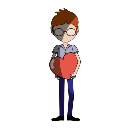 man with glasses and heart in the chest, vector illustrationのイラスト素材