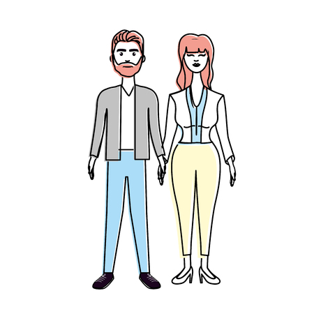 nice couple with hairstyle and elegant wear, vector illustrationのイラスト素材