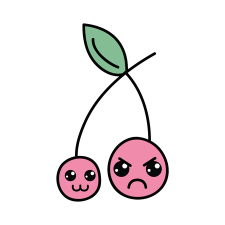 kawaii cute happy and angry strawberry fruitのイラスト素材