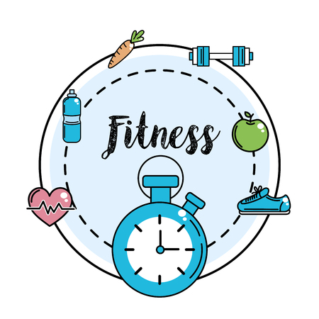 fitness choronometer with healthy tools, vector illustrationのイラスト素材