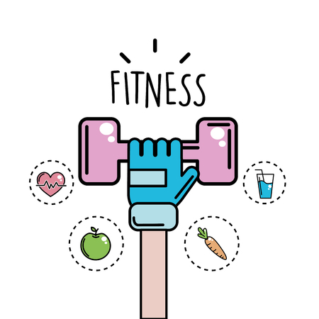 arm with dumbbell and healthy iconsのイラスト素材