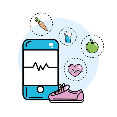 smartphone with beat inside and healthy icons, vector illustrationのイラスト素材