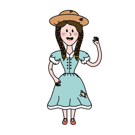 pretty woman with hat and dress vector illustrationのイラスト素材