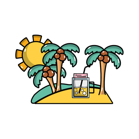 palms with beverage in the island on vacationのイラスト素材