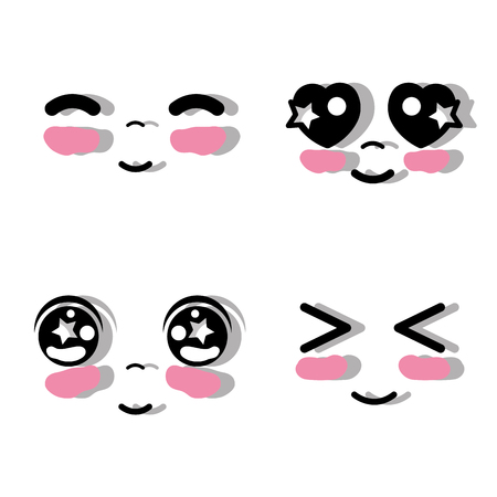 kawaii faces with tender expression vector illustrationのイラスト素材