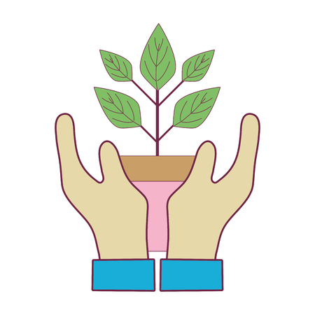 hand with plant with flowerpot to planet conservationのイラスト素材