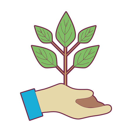 hand with plant with ground to planet conservationのイラスト素材