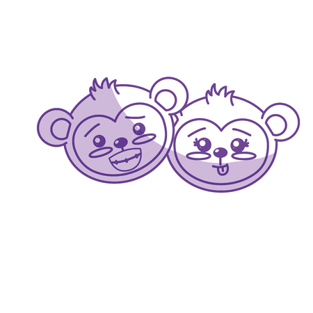 silhouette cute couple wild animal with beautiful expression vector illustrationのイラスト素材