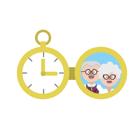 clock of pocket with family pictureのイラスト素材