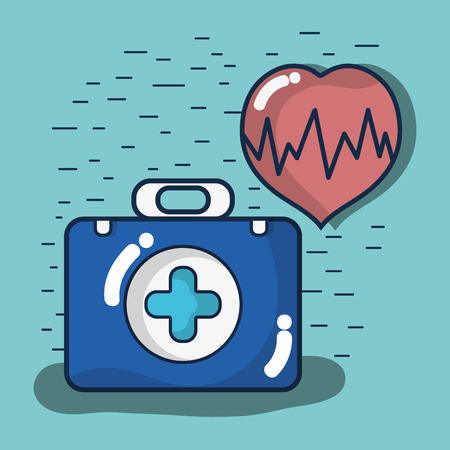 fist aid kit briefcase with heartbeat vector illustrationのイラスト素材